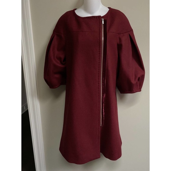 BCBG MaxAzria Burgundy Wool Blend Stylish Oversized Cape Coat~M - Picture 3 of 7
